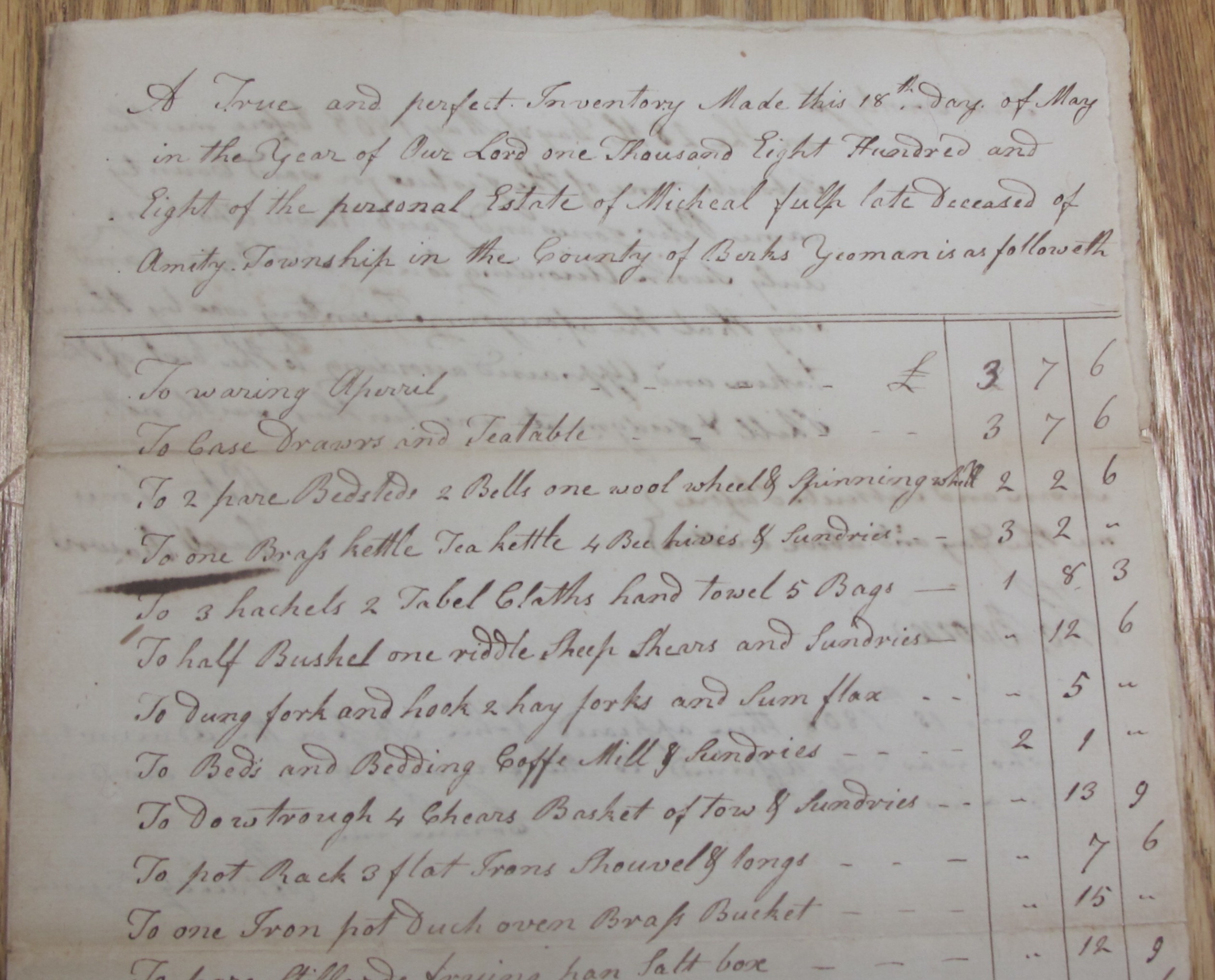 Michael Fulp estate records, see detailed caption #1624 (1808)