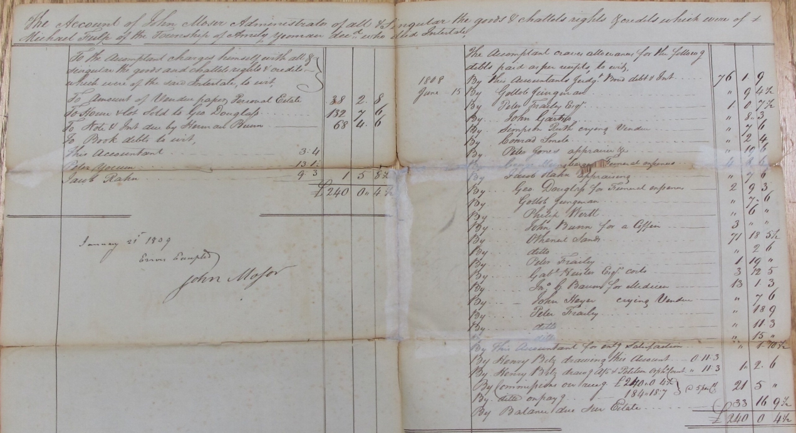 Michael Fulp estate records, see detailed caption #1626 (1809)