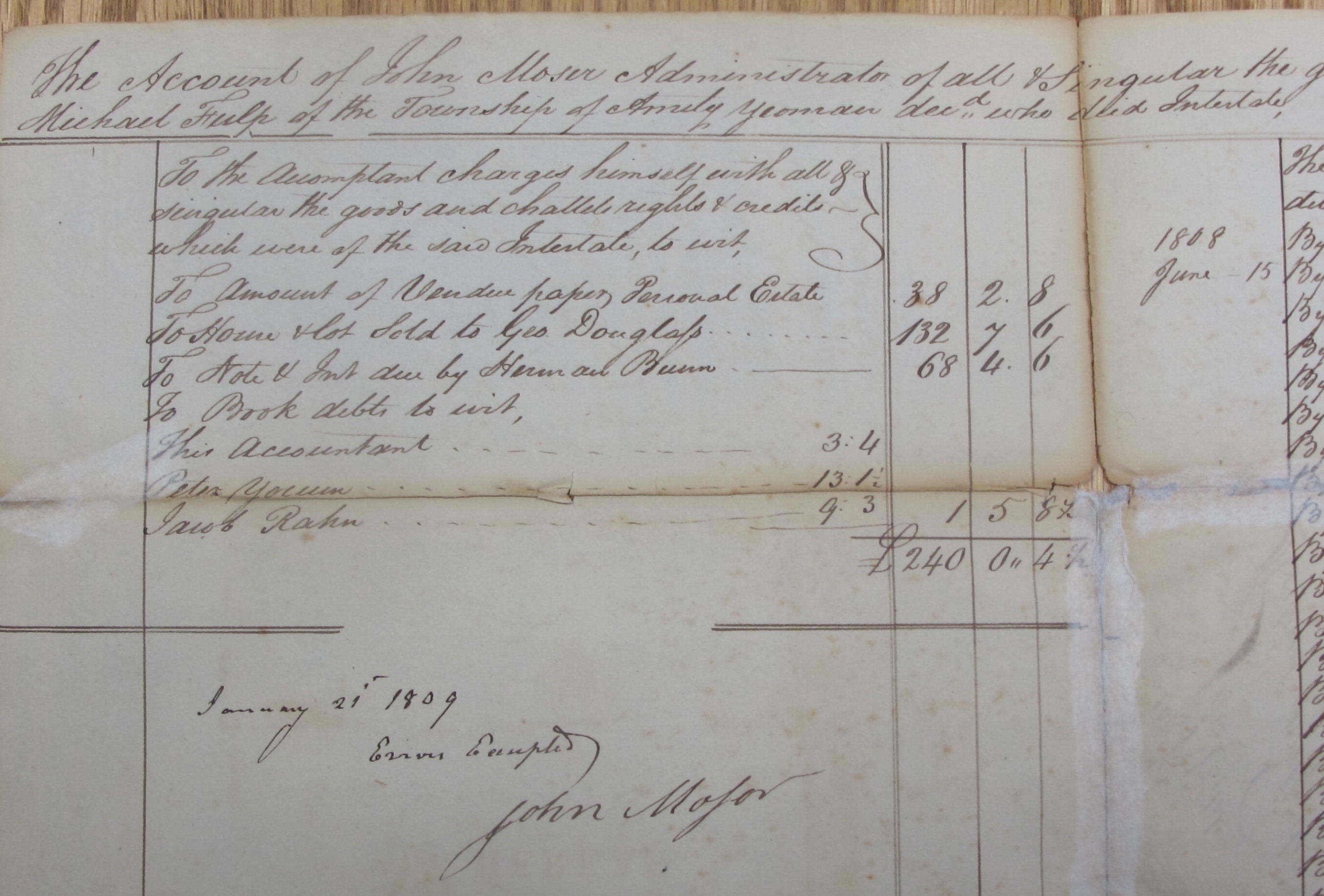 Michael Fulp estate records, see detailed caption #1627 (1809)