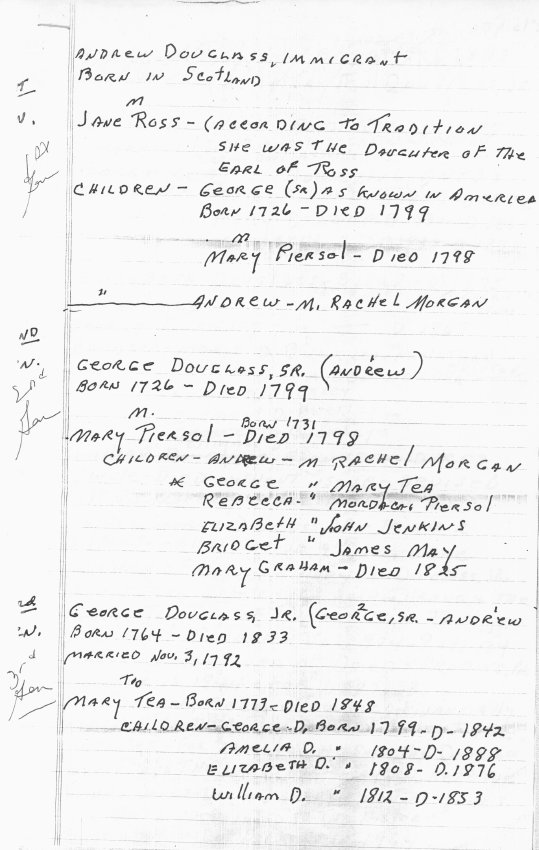 George Douglass, genealogical info, page #1