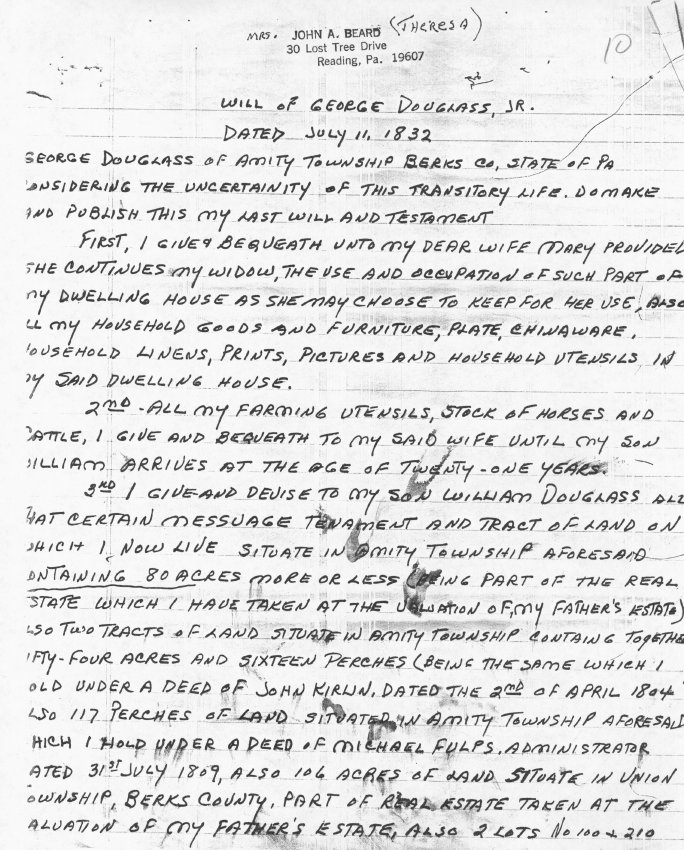 George Douglass, general info, Theresa Beard Notes, page#10