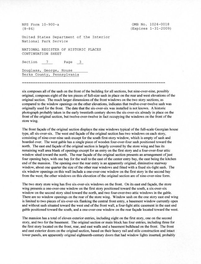 George Douglass House, National Register application, page #10 (2008)
