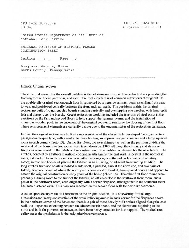 George Douglass House, National Register application, page #12 (2008)