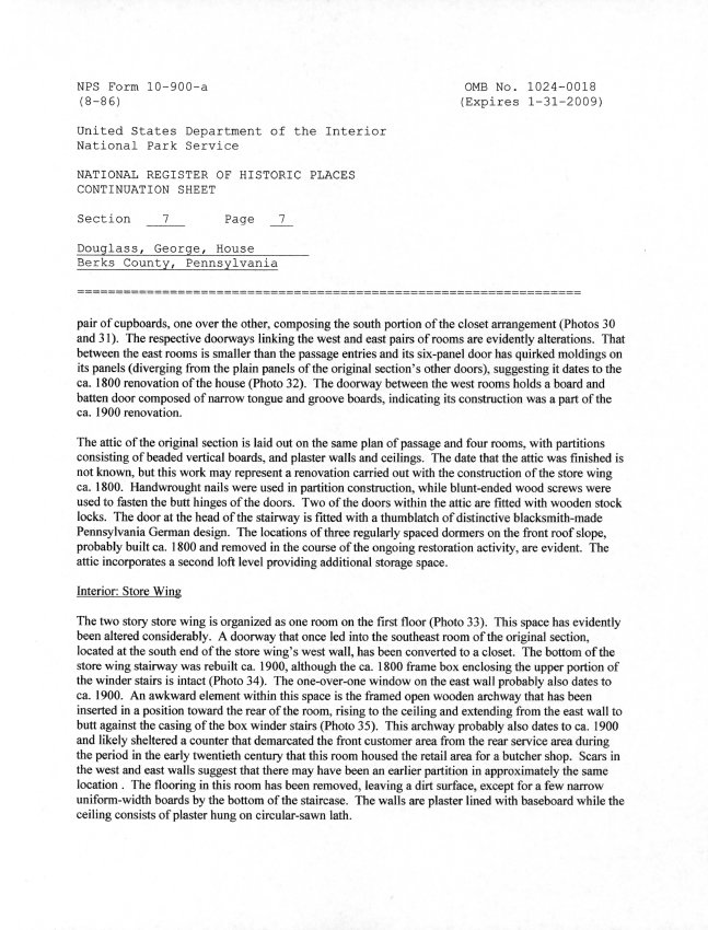 George Douglass House, National Register application, page #14 (2008)