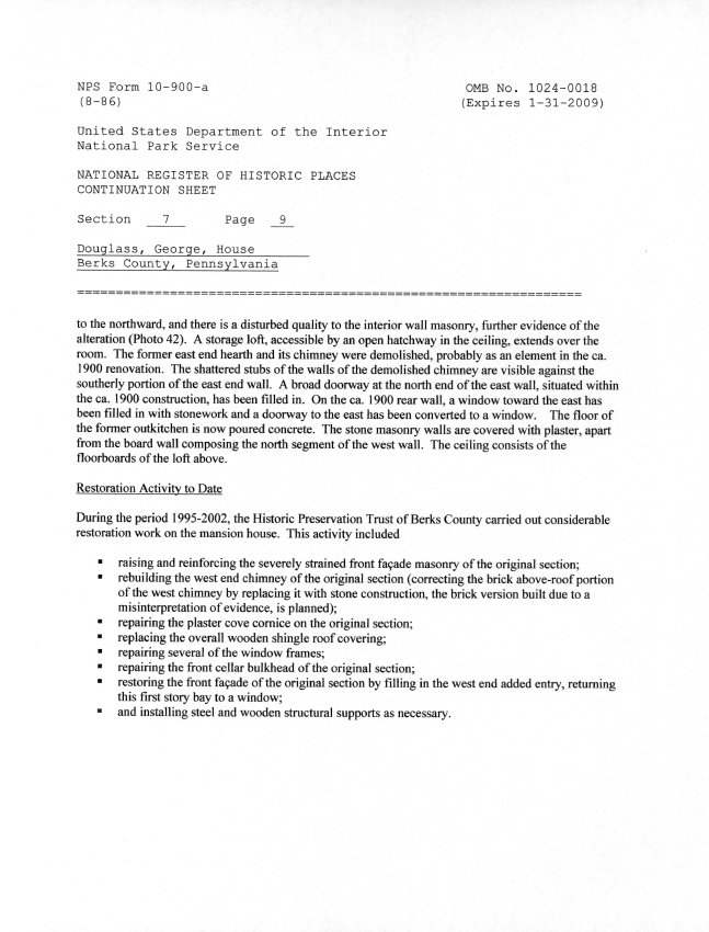 George Douglass House, National Register application, page #16 (2008)