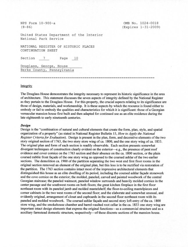 George Douglass House, National Register application, page #17 (2008)