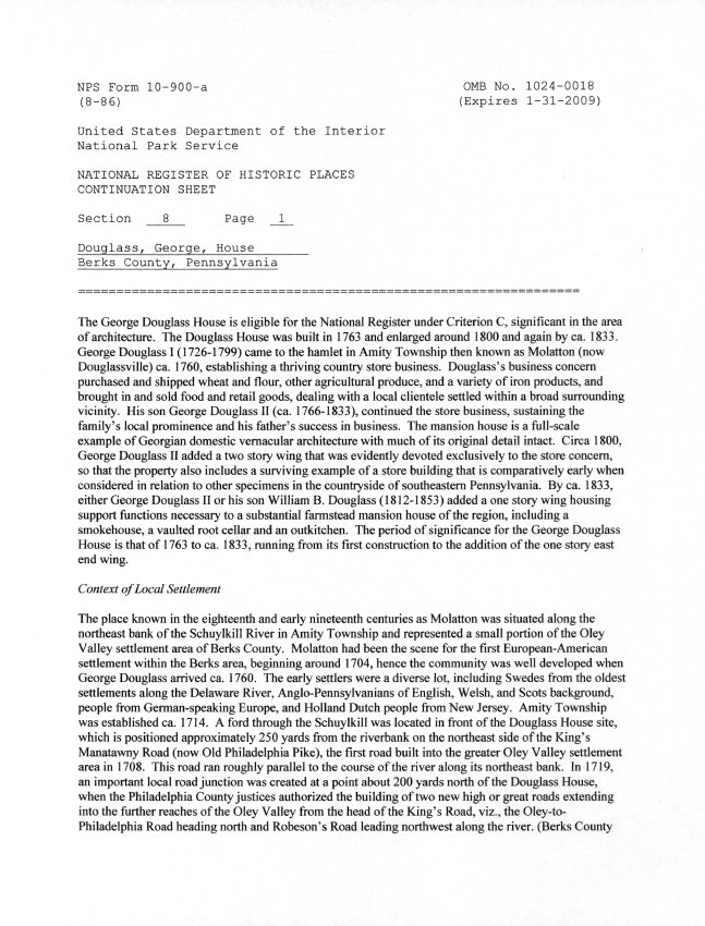 George Douglass House, National Register application, page #20 (2008)