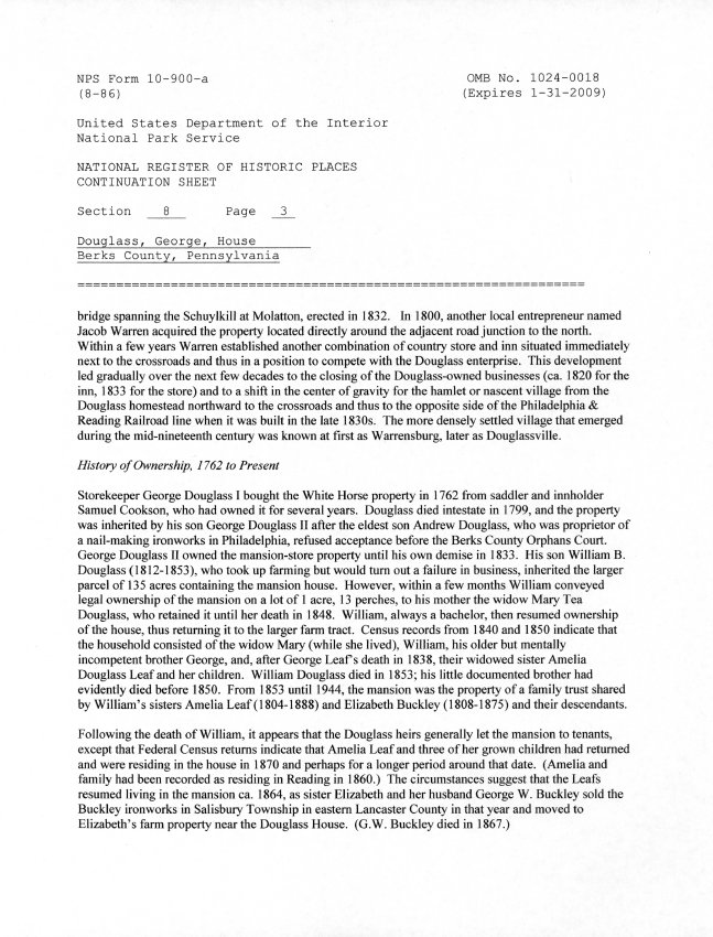 George Douglass House, National Register application, page #22 (2008)