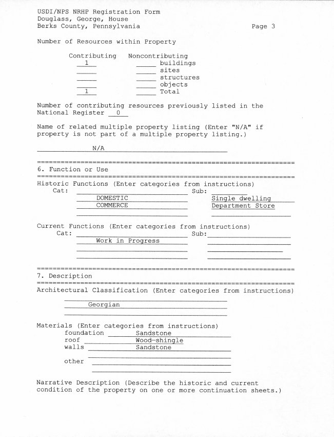 George Douglass House, National Register application, page #3 (2008)
