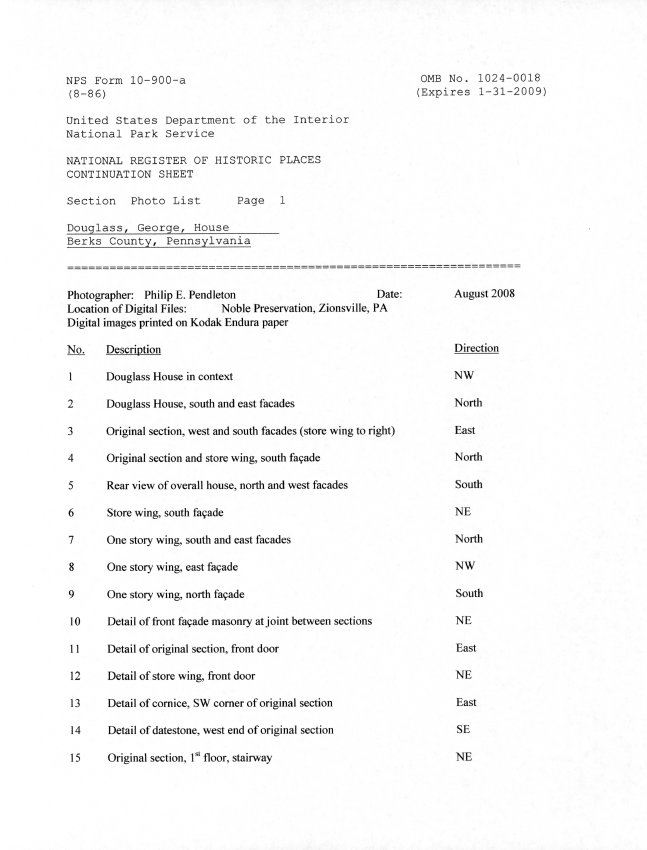 George Douglass House, National Register application, page #33 (2008)