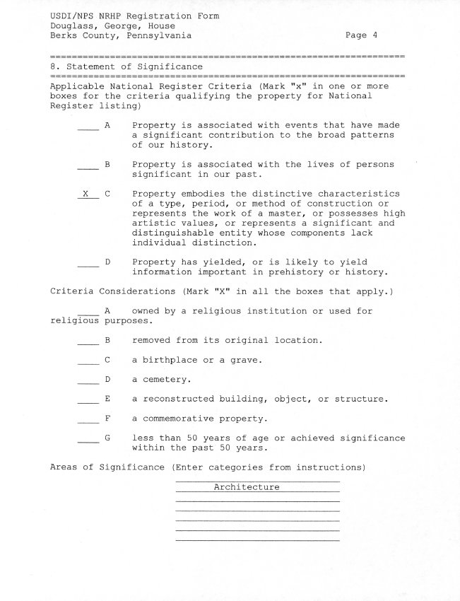 George Douglass House, National Register application, page #4 (2008)