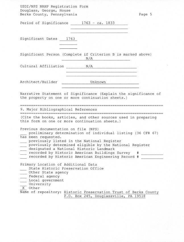 George Douglass House, National Register application, page #5 (2008)
