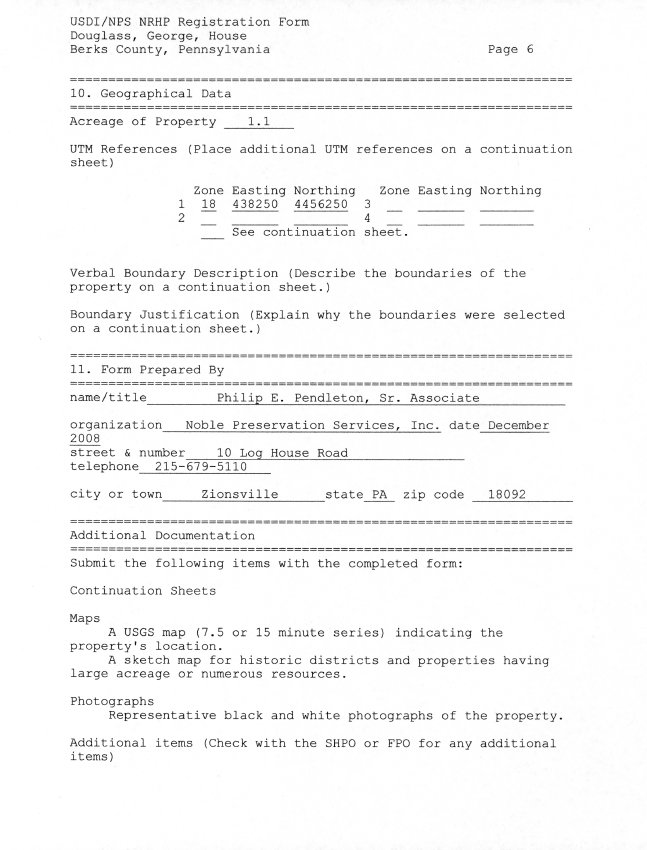 George Douglass House, National Register application, page #6 (2008)