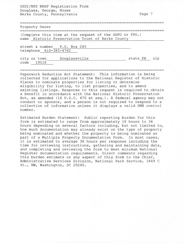 George Douglass House, National Register application, page #7 (2008)