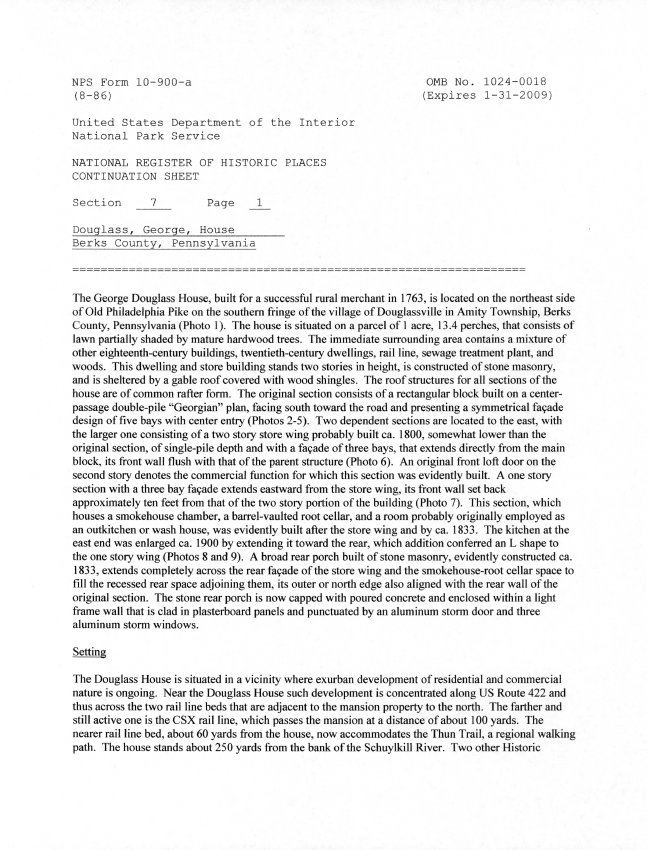 George Douglass House, National Register application, page #8 (2008)