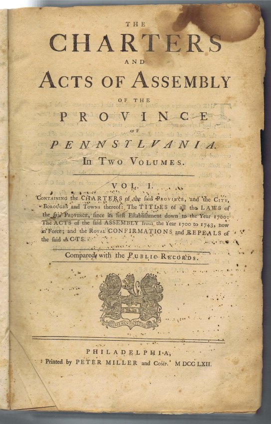 Title page of law book (1762) owned by George Douglass.