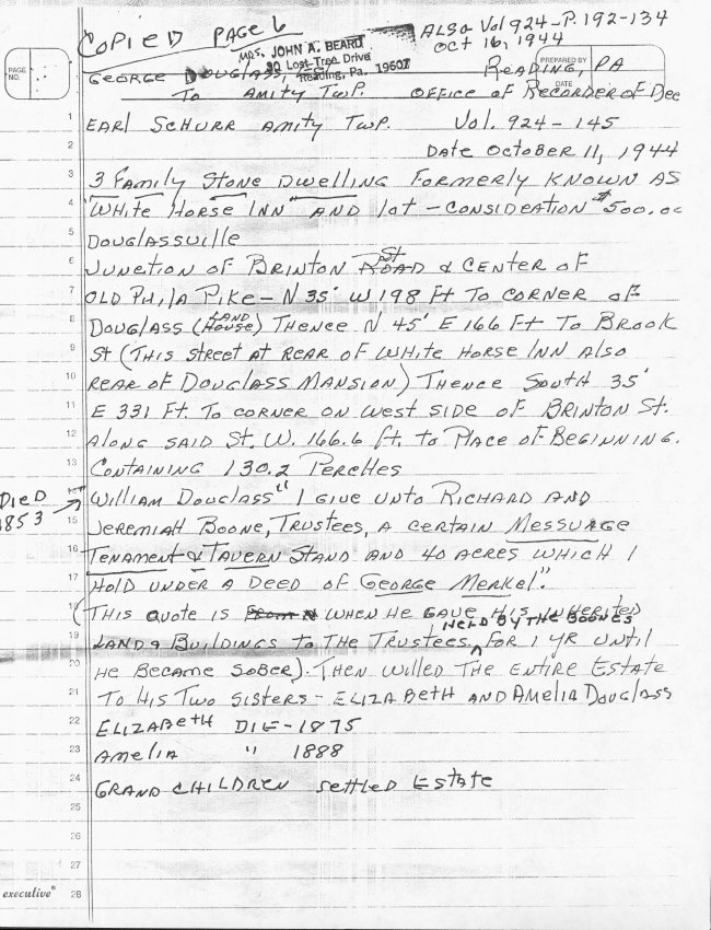 White Horse Tavern, parcel description (1944)