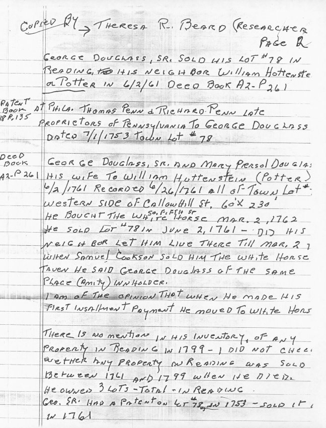White Horse Tavern, copied chain of title, page #2, Theresa Beard Notes