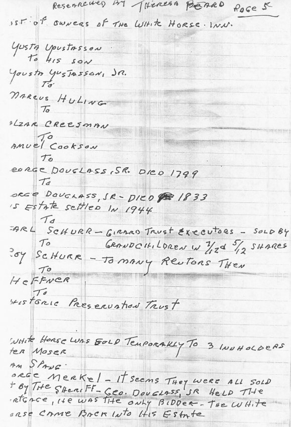 White Horse Tavern, copied chain of title, page #5, Theresa Beard Notes