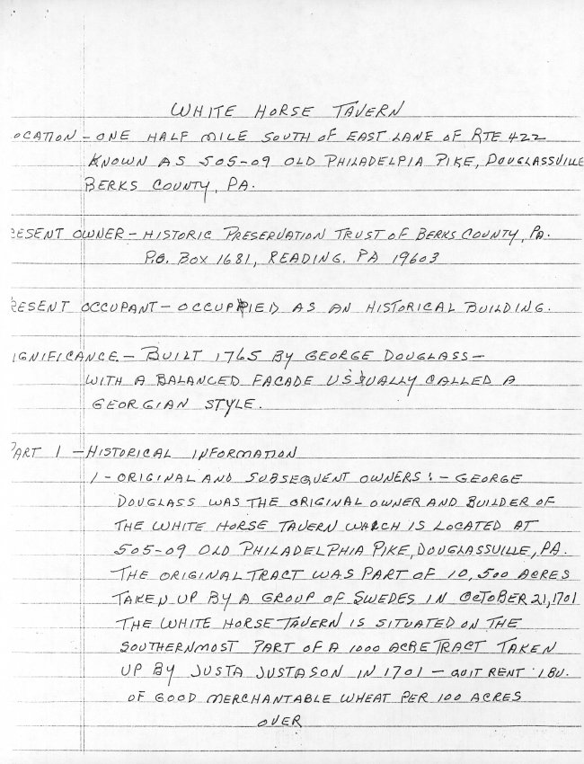 White Horse Inn, Unfiled HABS documents, page #2 (1985)