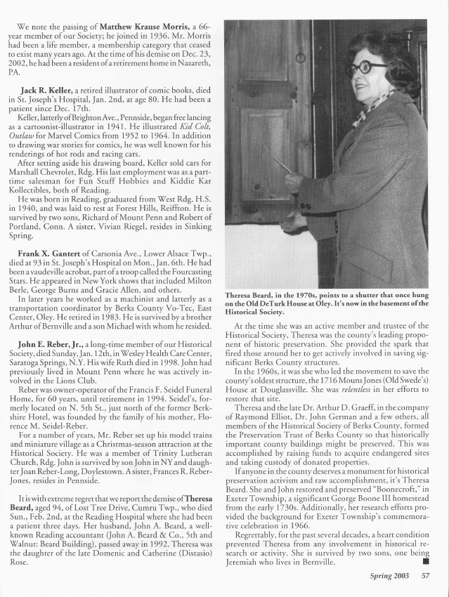General Info, Theresa Beard's obituary (2003)