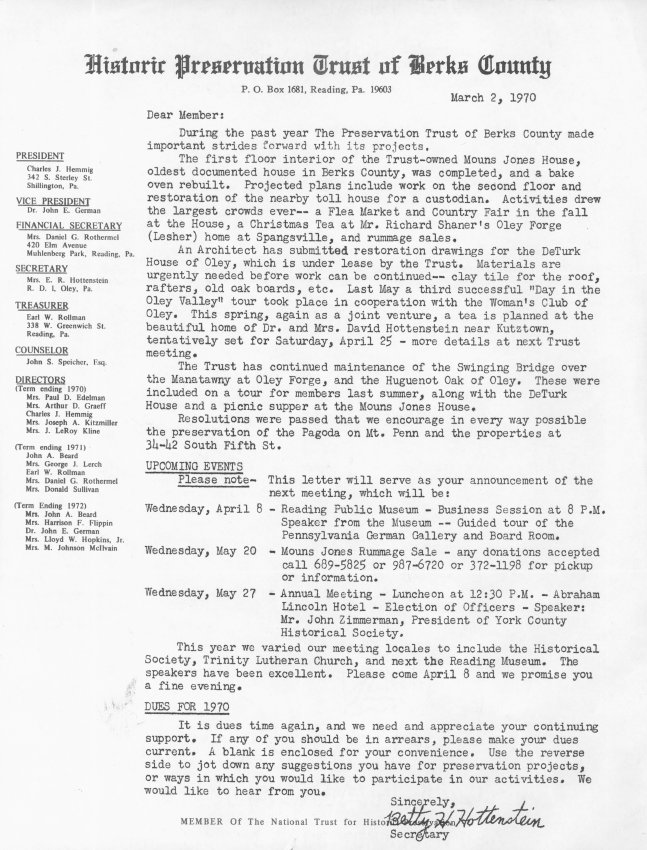 General, Membership renewal & annual meeting letter (1970)