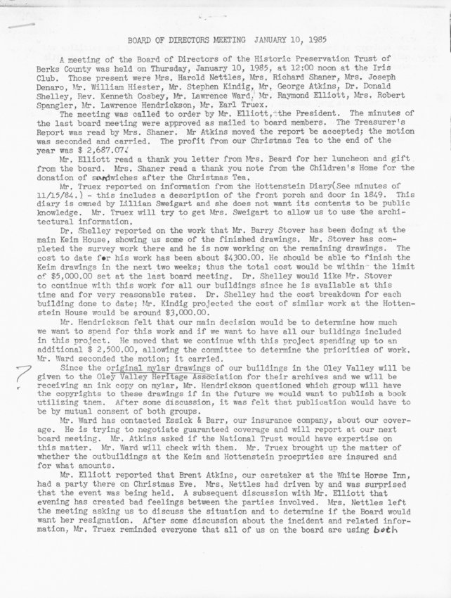 General, board meeting mintues, page 1 (1985)