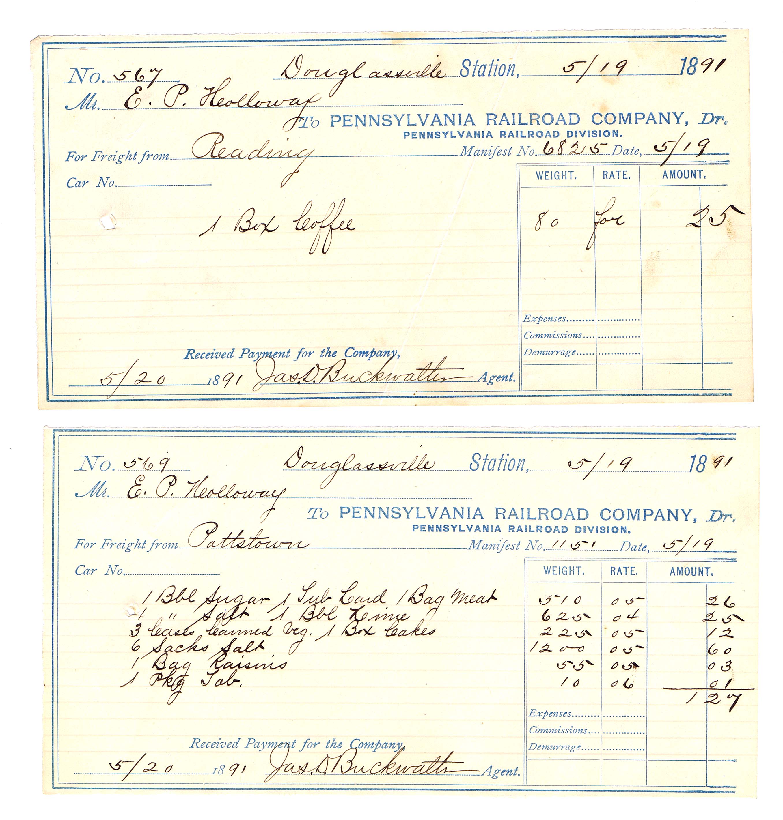 General, Douglass-Holloway freight receipt, image #3 (1891)