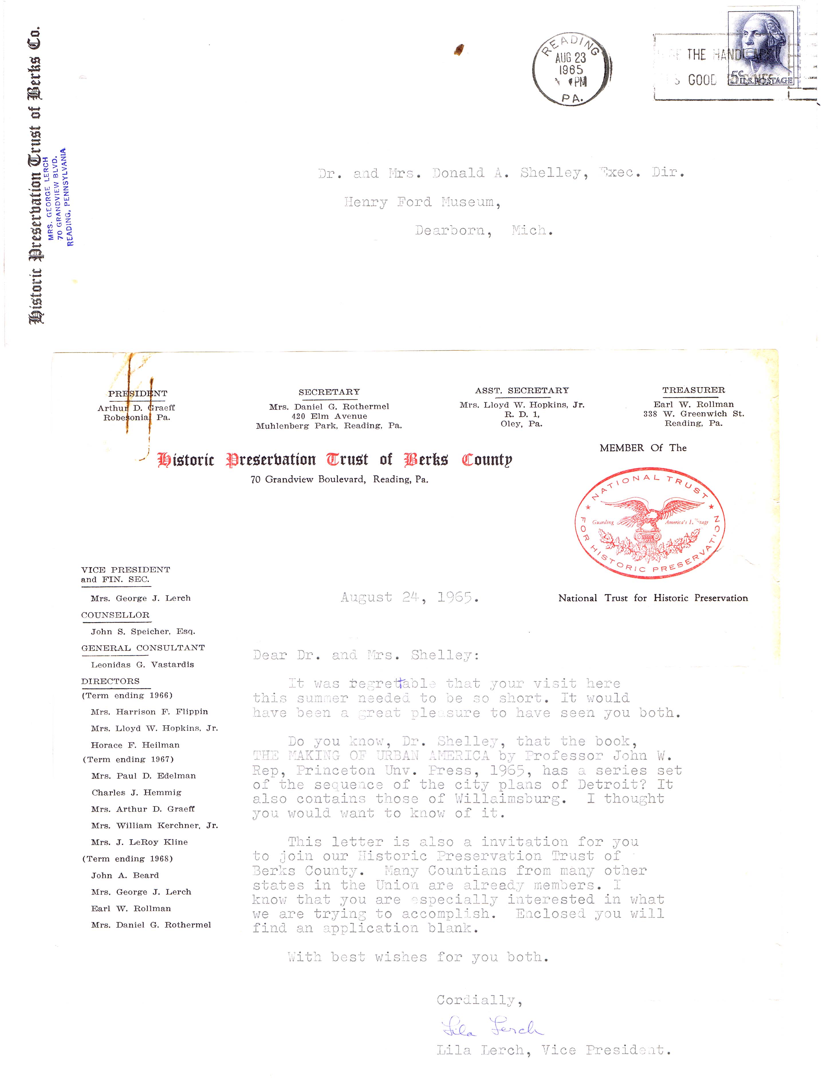 General info, Shelley membership invitation letter (1965)