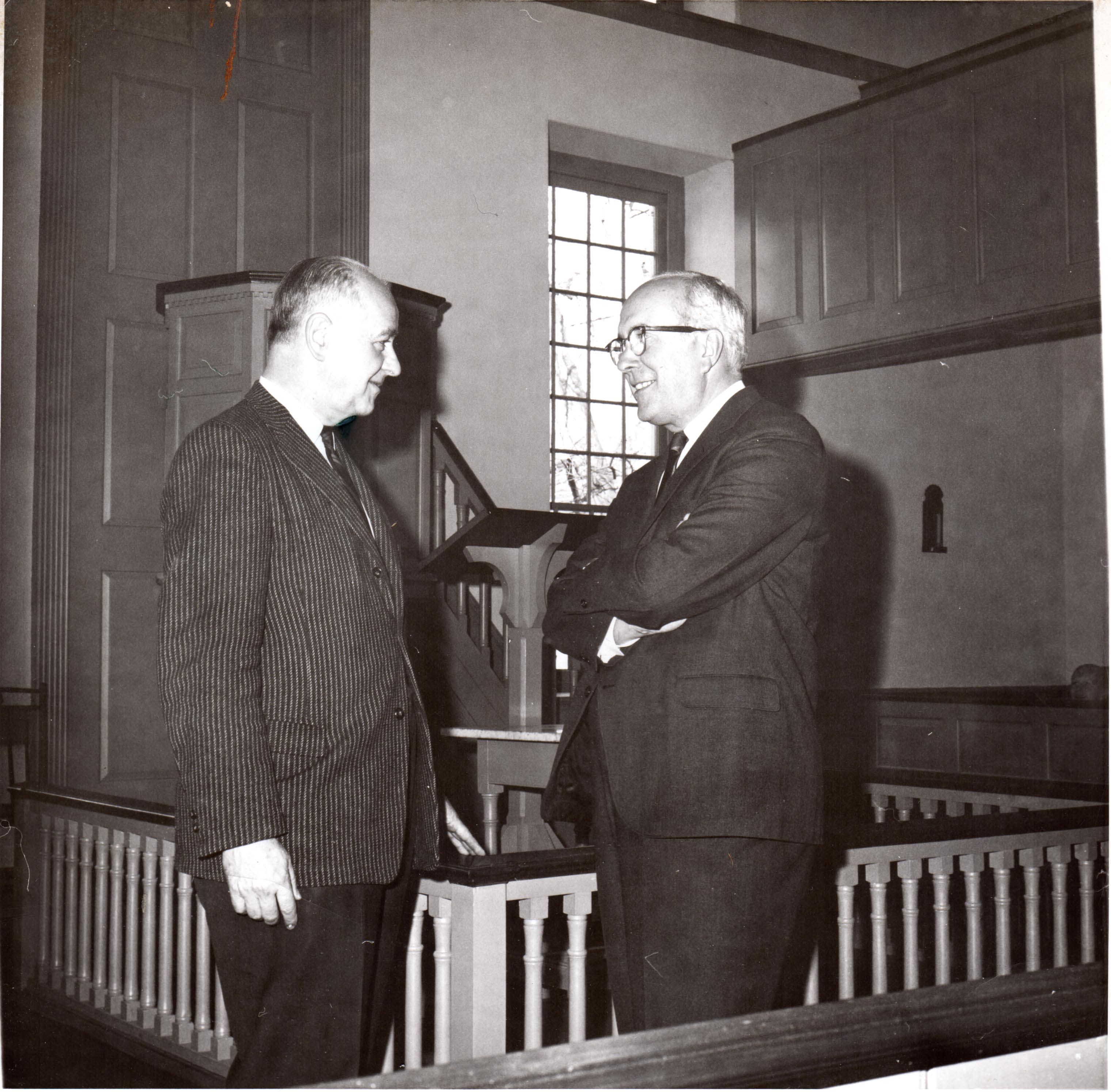 Donald Shelley and Raymond Elliott in resotred St. Gabriel's 1801 chapel