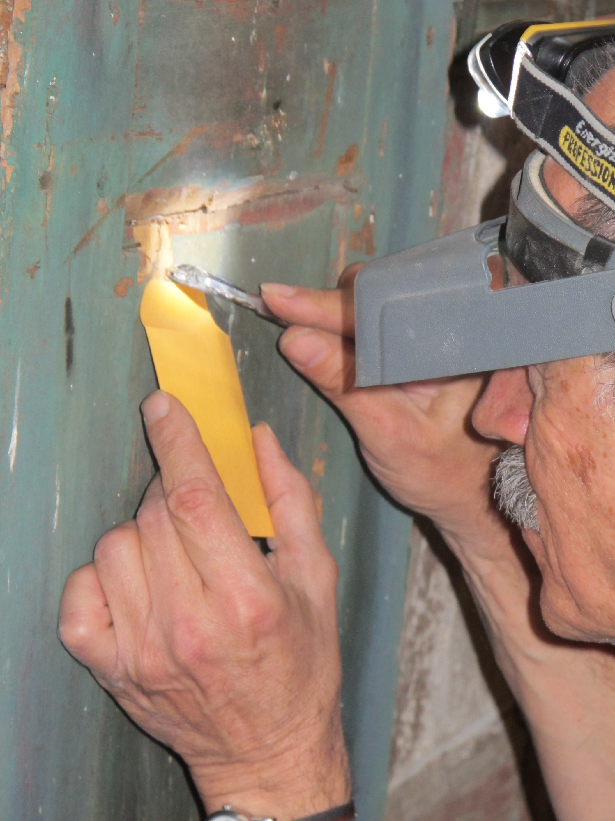 Image #12: 6571: Removing paint sample from early Keim House shutter