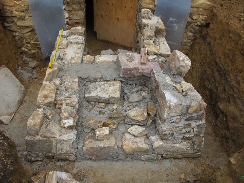 Image #8, 5043: Building up coursed-rubble base and core of cellar steps