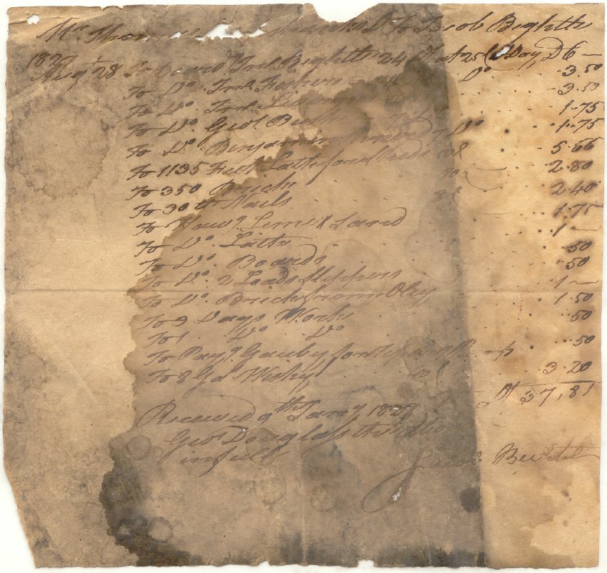 Receipt / Payment Received from George Douglass (Jr.) to Jacob Beckett