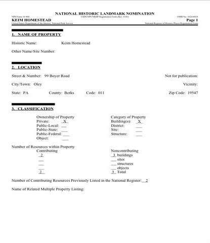 Keim Homestead  page 1