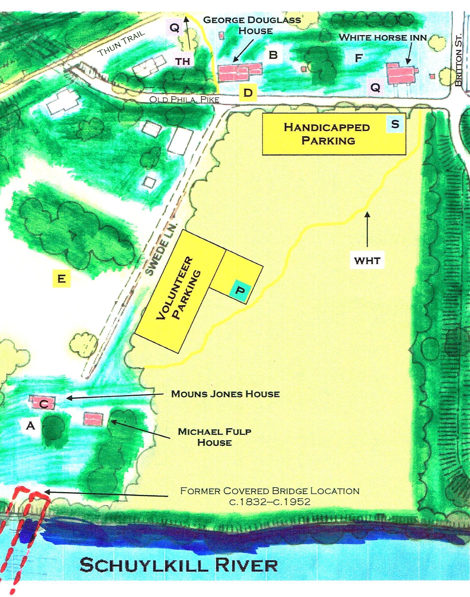 Muster Day Visitors' Map; site, structures & reserved parking