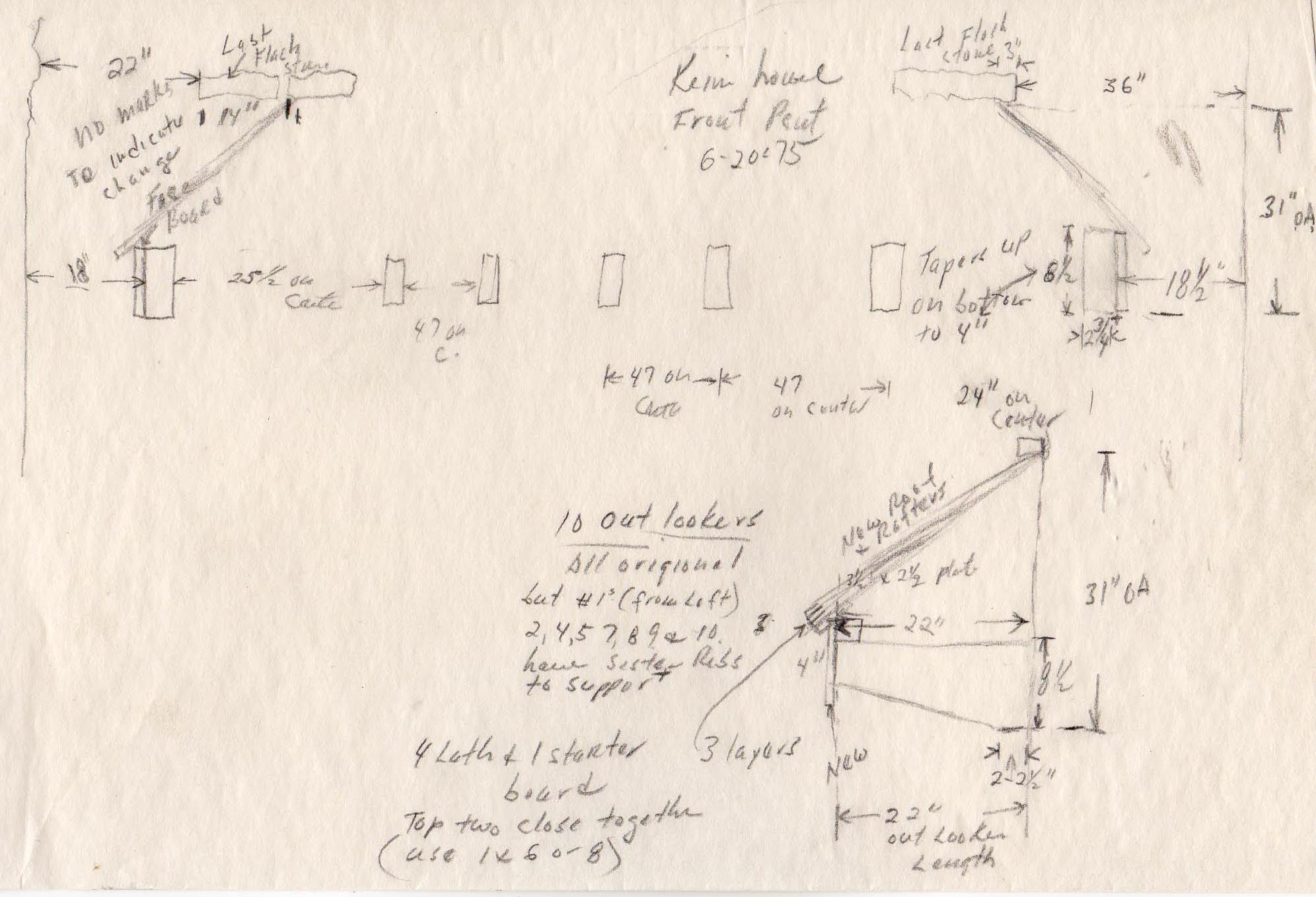 #3: 1975 pencil sketches of original pent roof details, Keim north wall