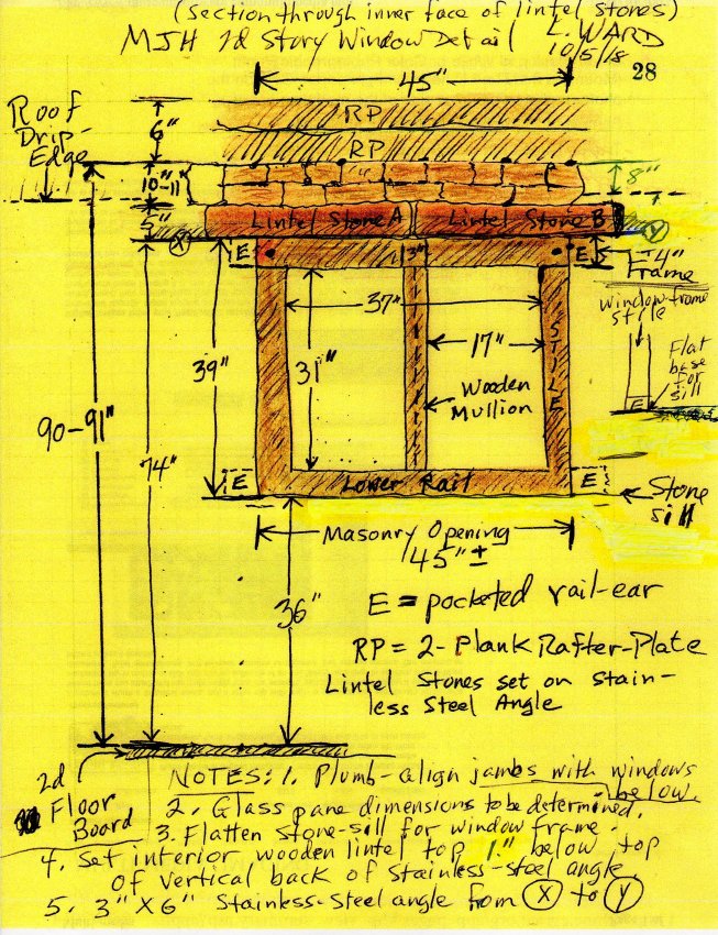 #9: Restored window lintel stones and framing, elevation
