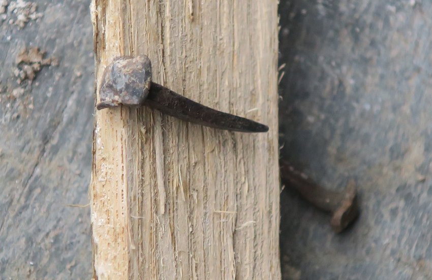#13: Original 1765 wrought nail removed from plaster lath