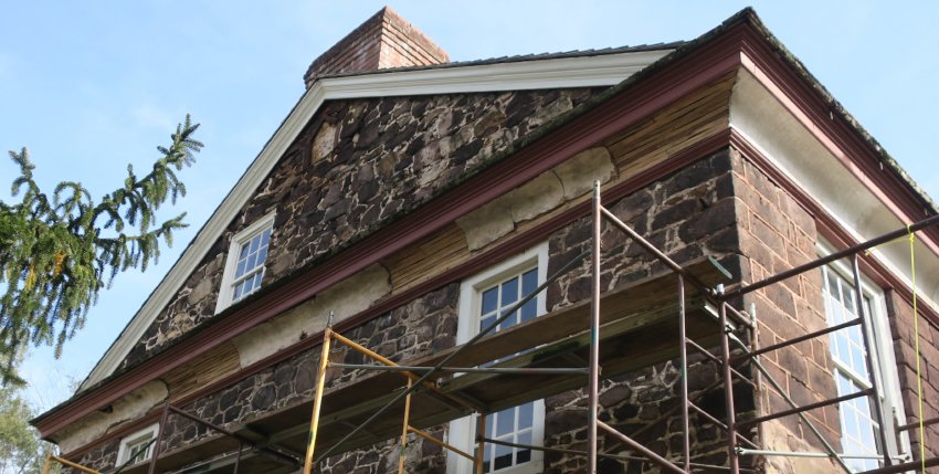 #3: stabilized cove cornice, restored lath on north gable-end