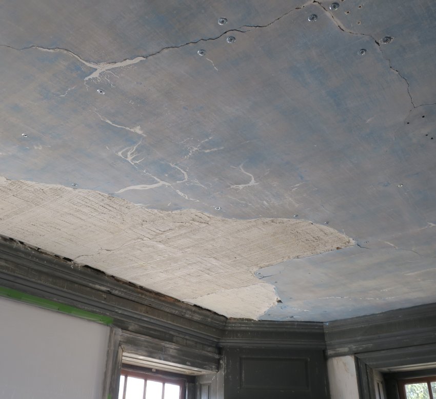 #3: Plaster infill and washered crack margins, best parlor ceiling