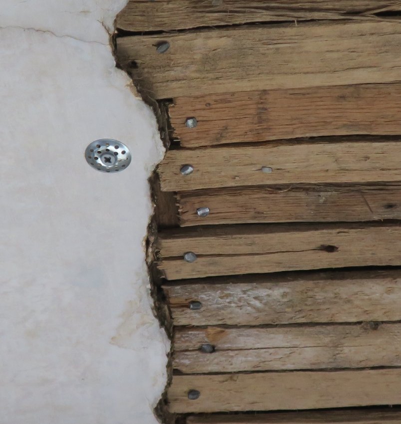 #9: Restored lath fastened with replica wrought nails, plaster washer