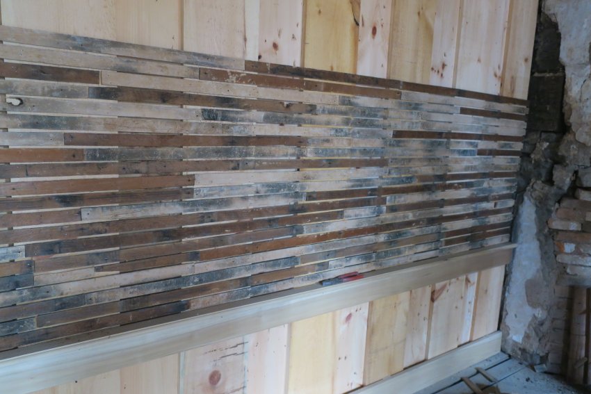 #3: Re-purposed sawn lath applied to board partition in original store