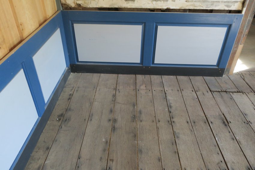 #8: Wainscot paneling, best parlor, hall partition, Prussian Blue & gray
