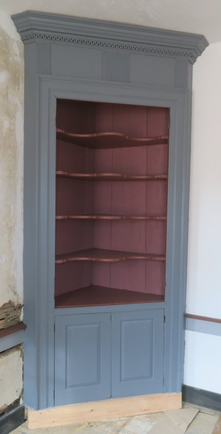 #1: Federal corner cupboard in store, painted original colors