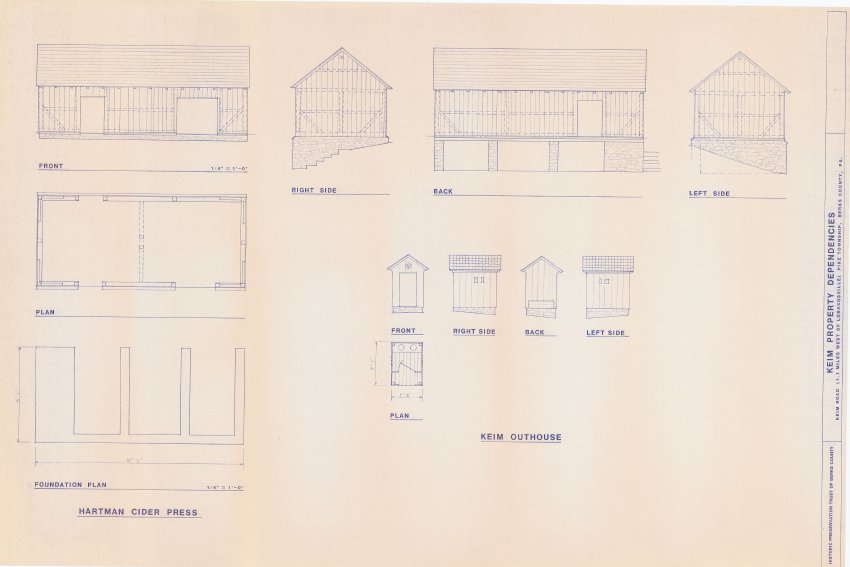 34: Cider Press and outhouse [removed] plans and elevations by Barry Stover