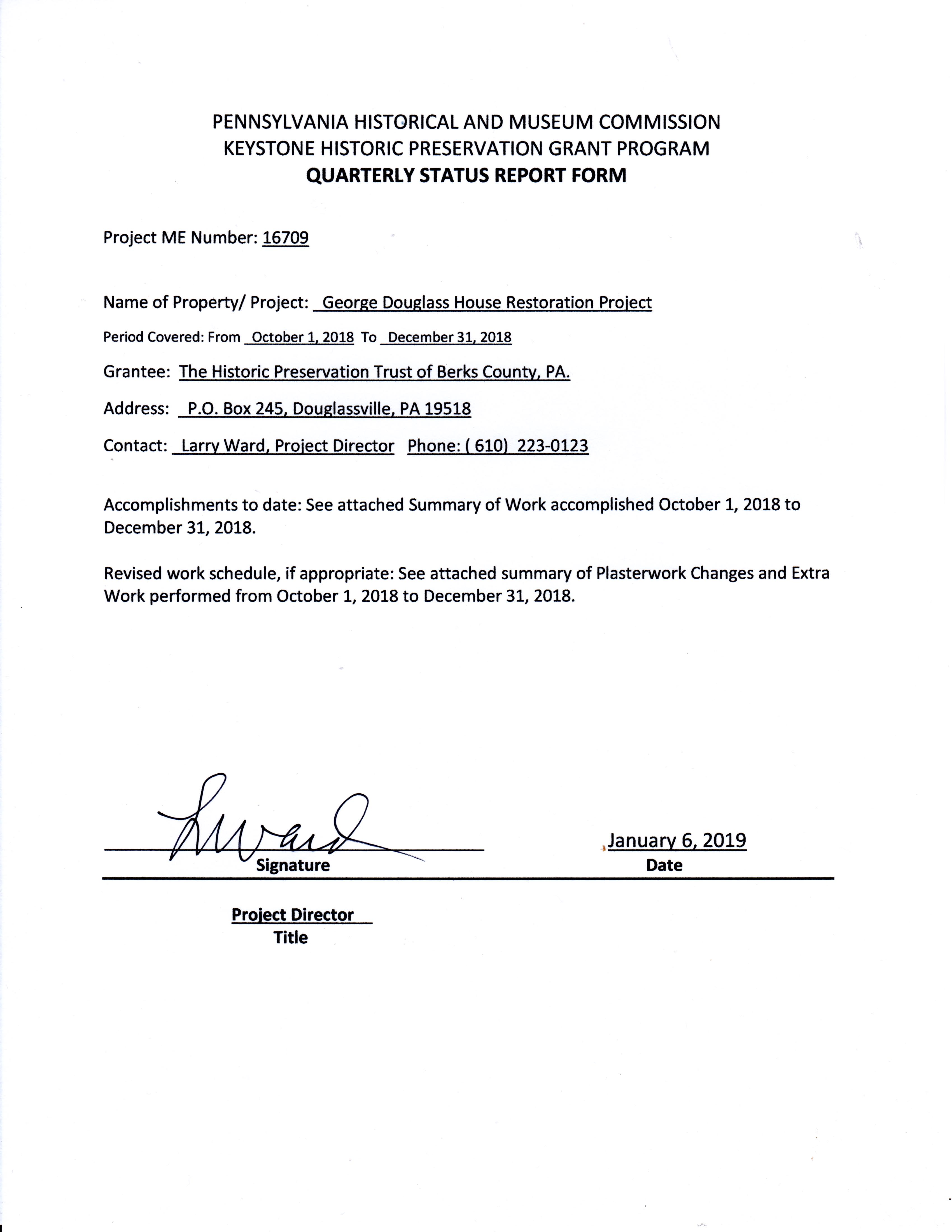 Quarterly Status Report Form