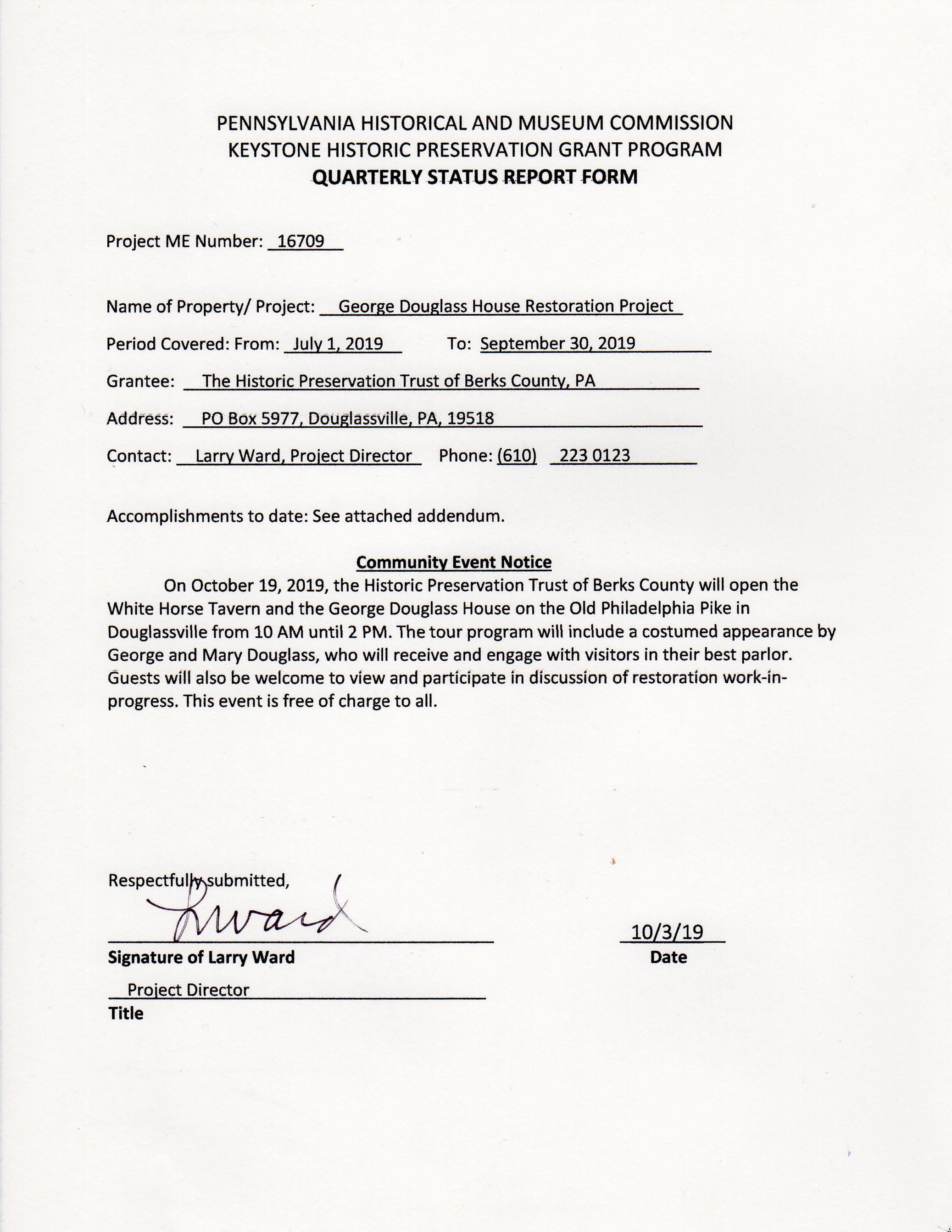 Quarterly Status Report Form