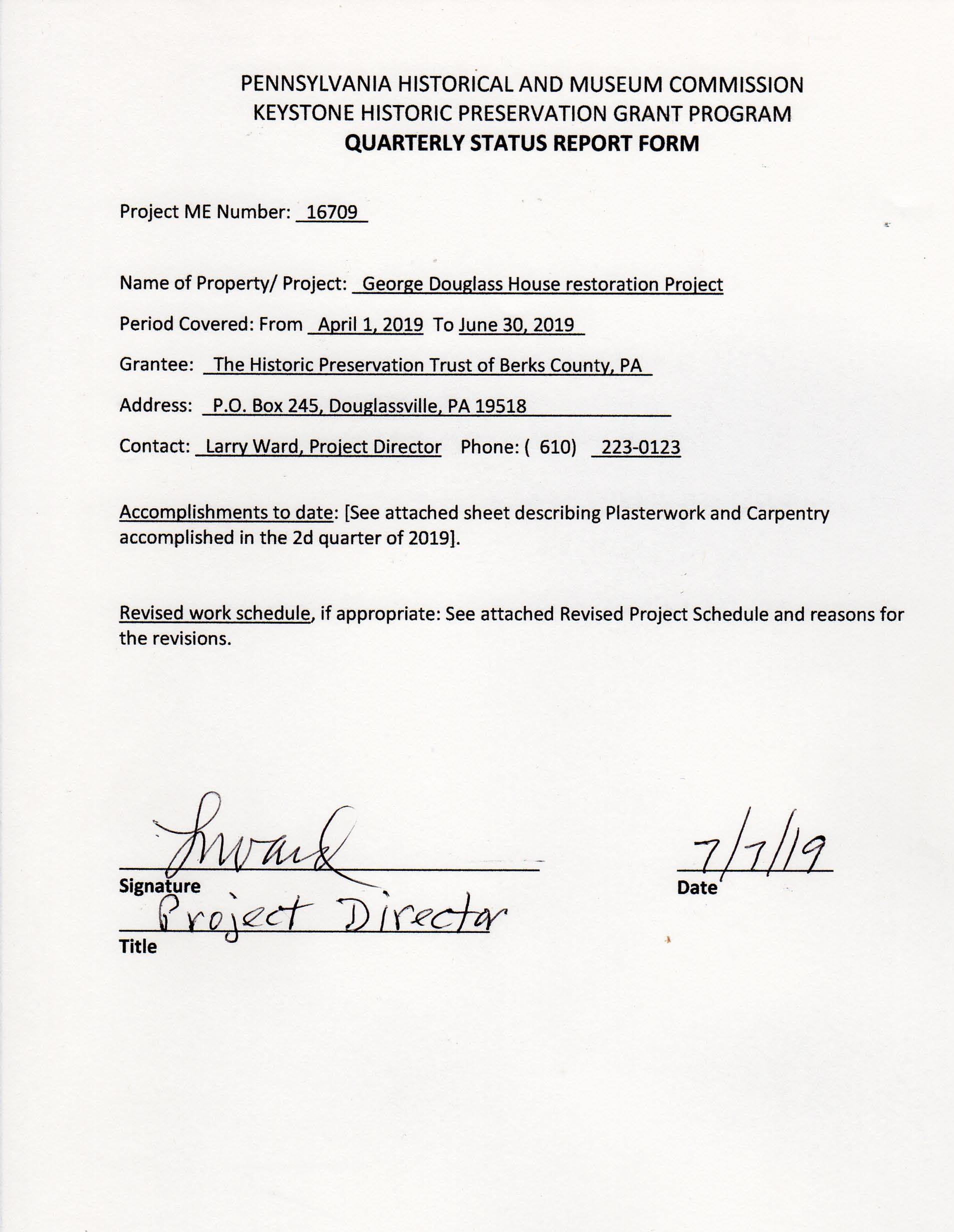Quarterly Status Report Form