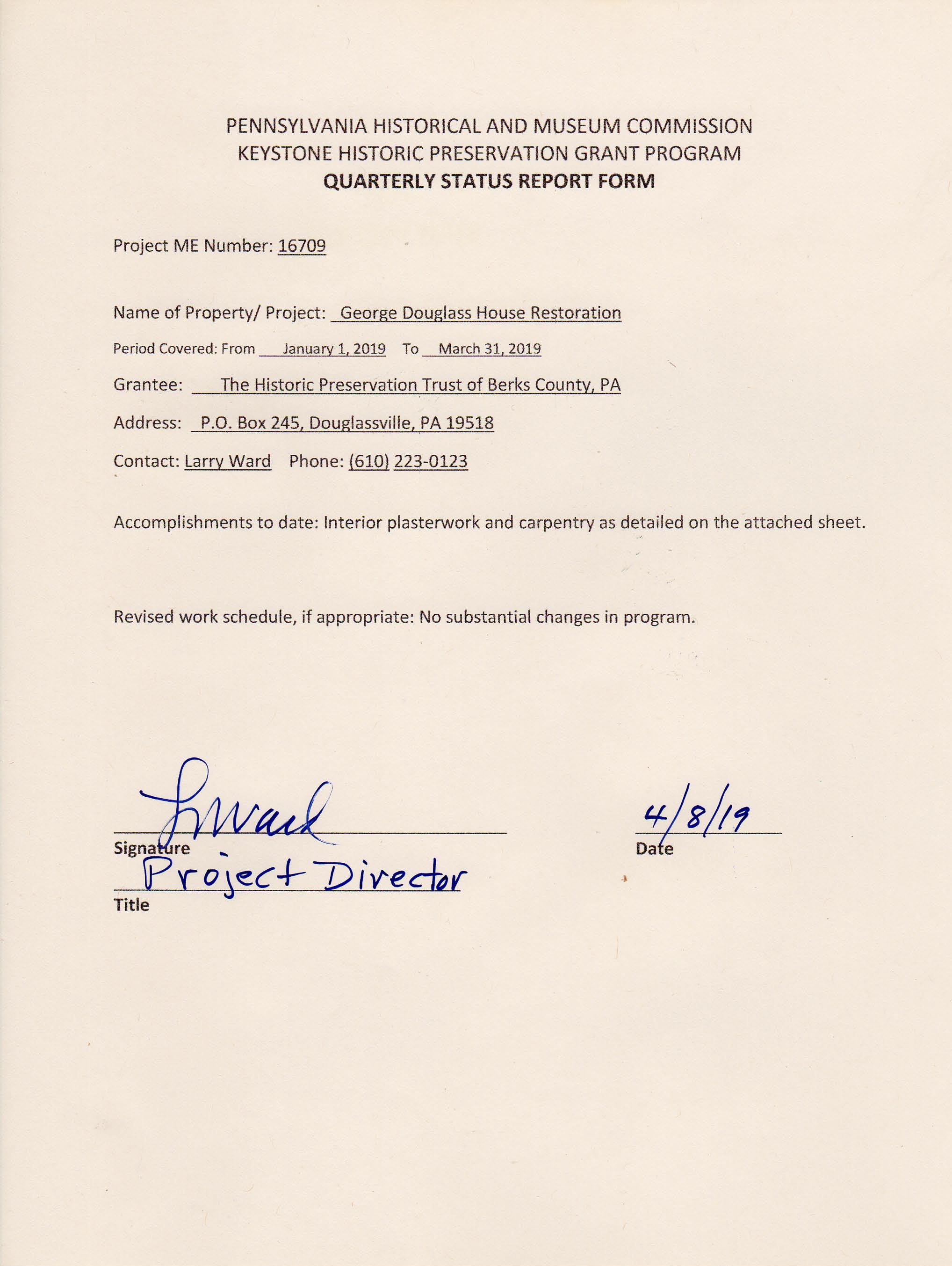 Quarterly Status Report Form