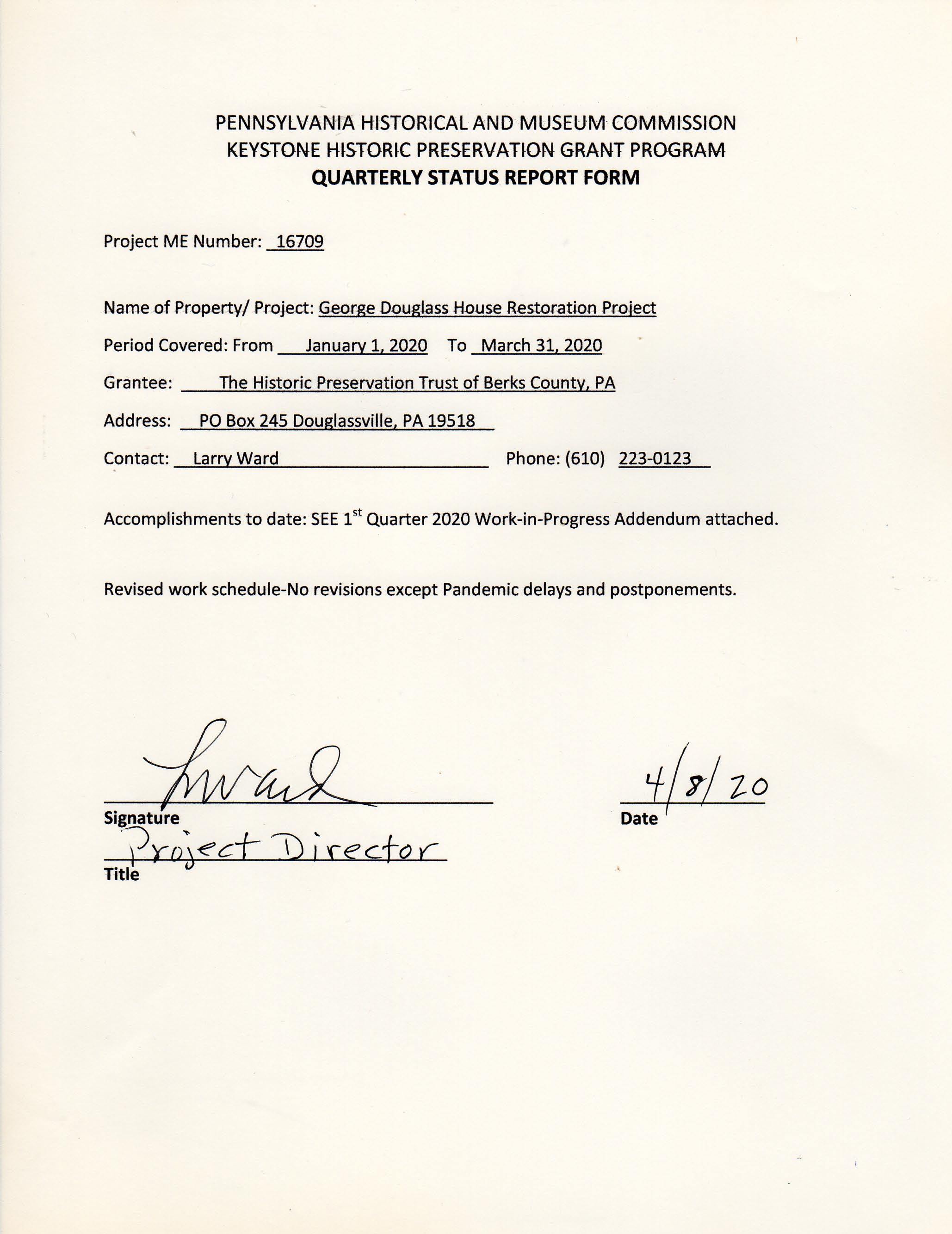 Quarterly Status Report Form